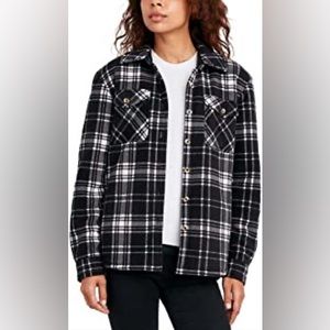 Women’s Sherpa Fleece Lined Flannel Jacket Button Down, Size S